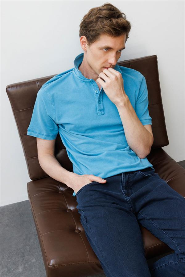 Erkek Polo Yaka T-shirt Turkuaz