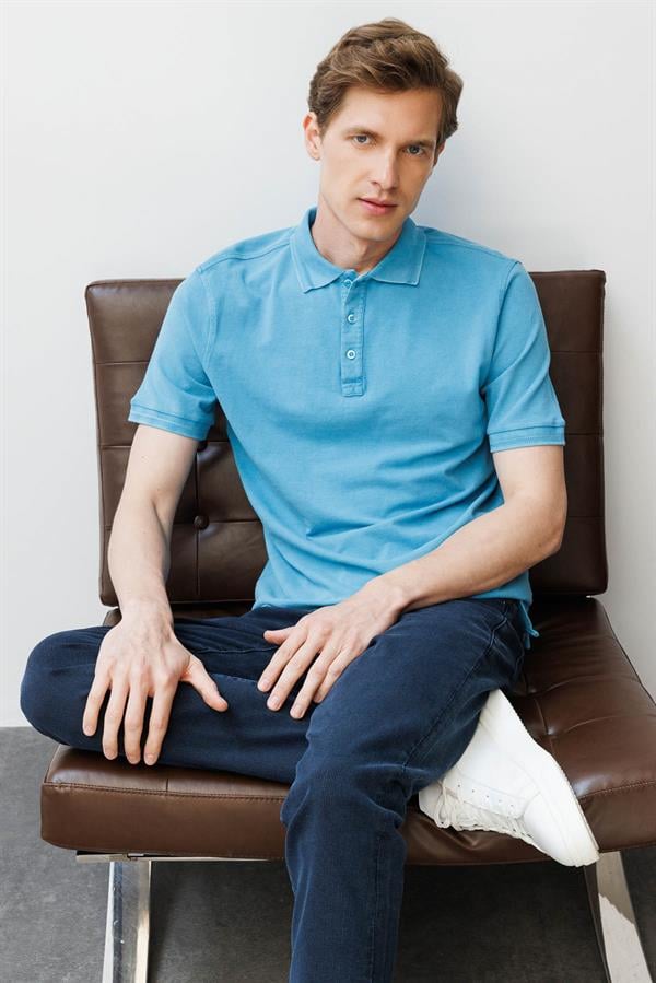Erkek Polo Yaka T-shirt Turkuaz