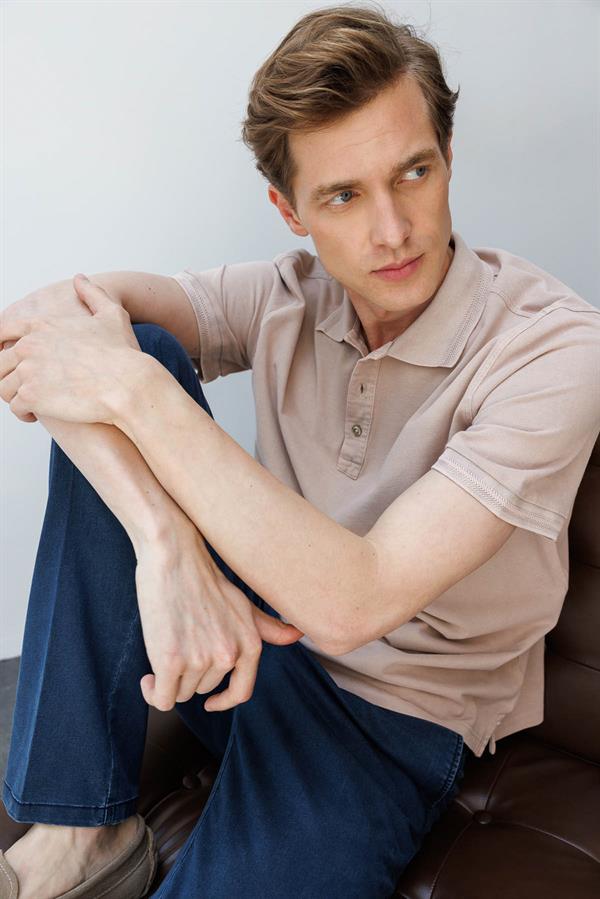 Erkek Polo Yaka T-shirt Vizon
