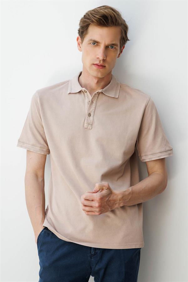 Erkek Polo Yaka T-shirt Vizon