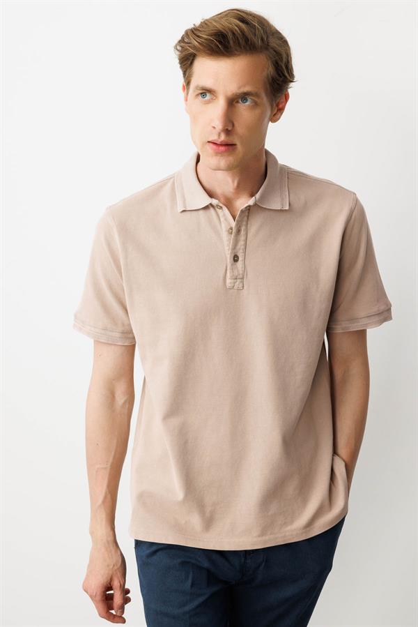 Erkek Polo Yaka T-shirt Vizon