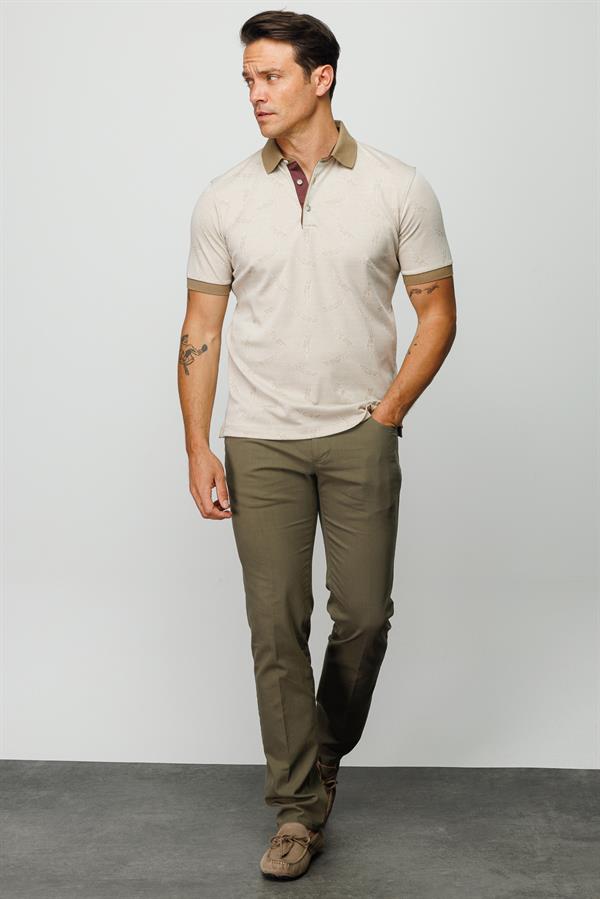 Мужская футболка поло с рисунком перья бежевая