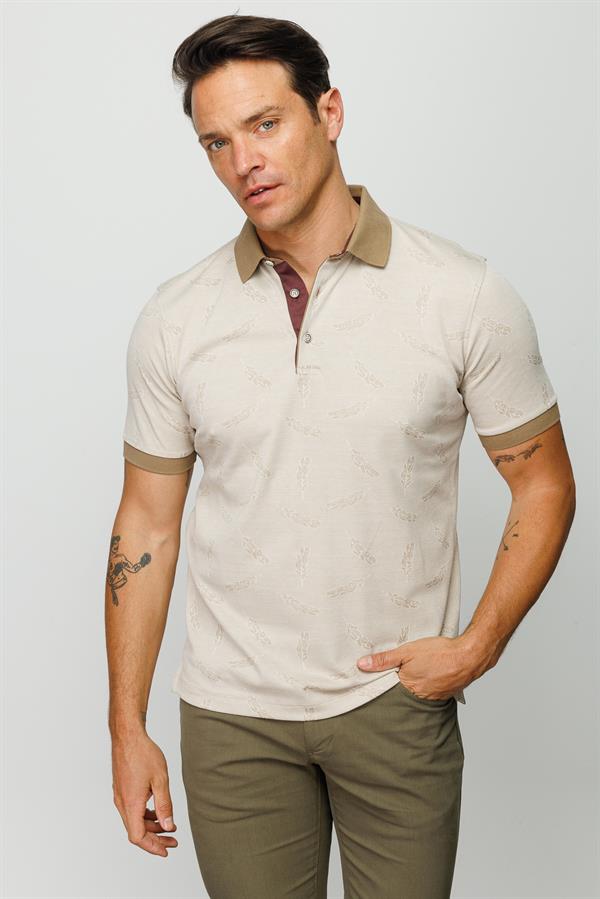 Мужская футболка поло с рисунком перья бежевая