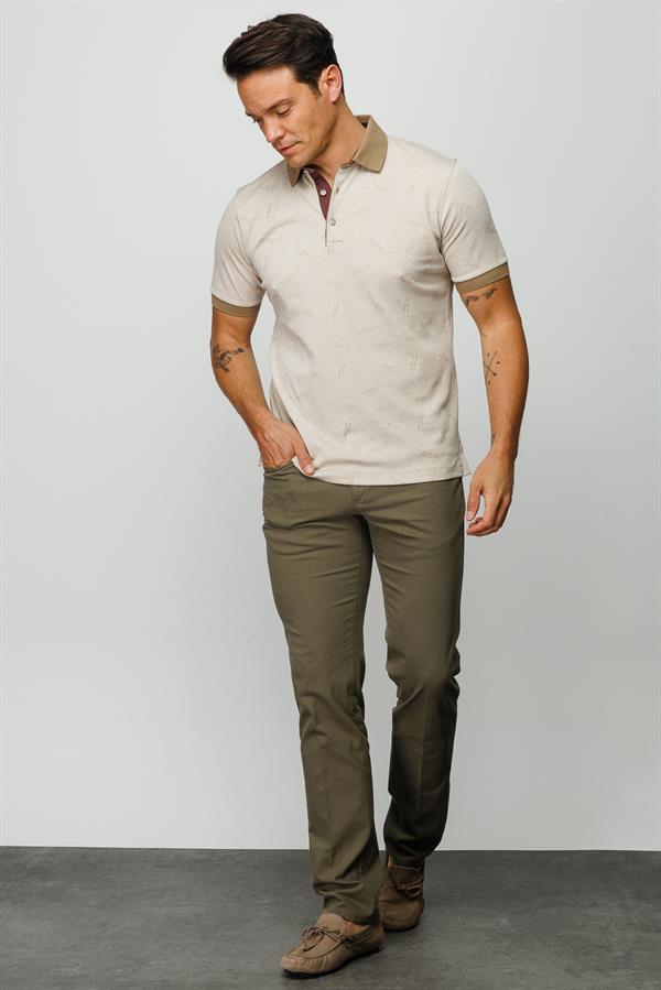 Мужская футболка поло с рисунком перья бежевая