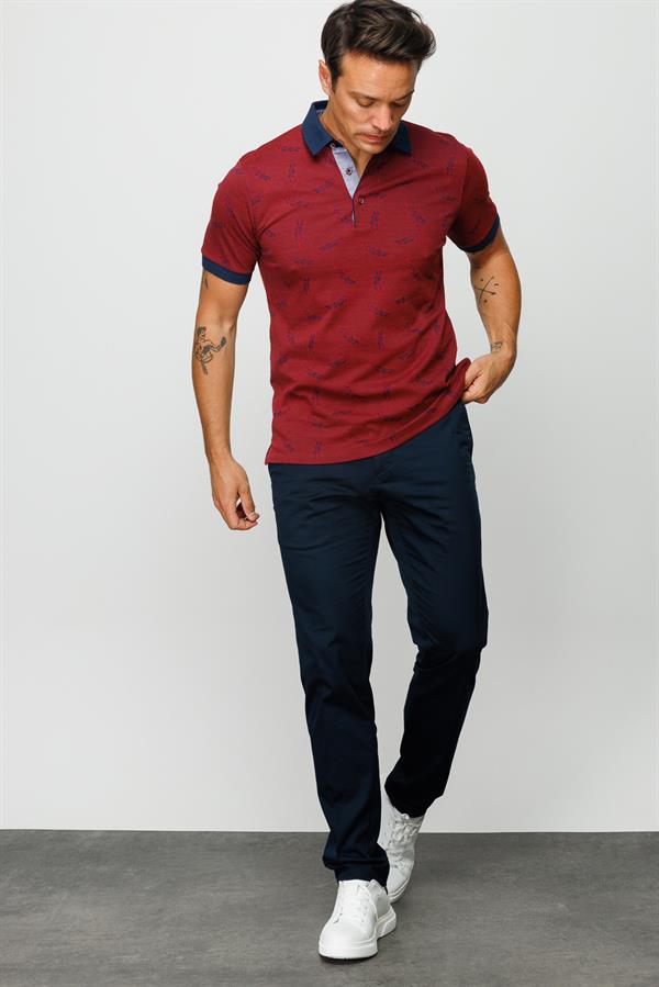 Мужская футболка поло с рисунком перья бордовая