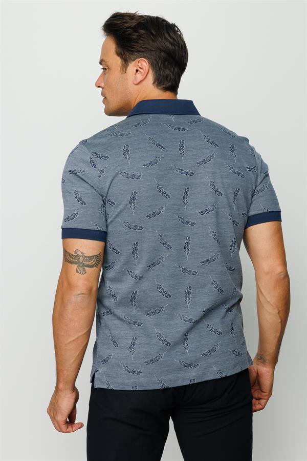 Мужская футболка поло с рисунком перья темно серая