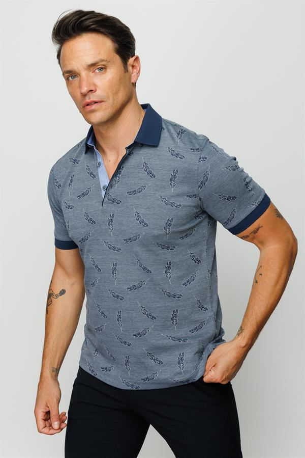 Мужская футболка поло с рисунком перья темно серая