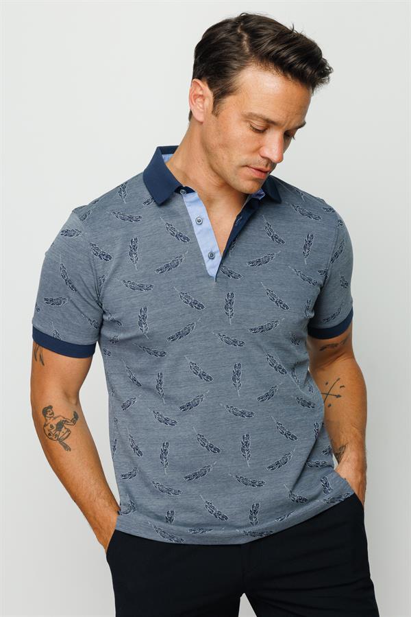 Мужская футболка поло с рисунком перья темно серая