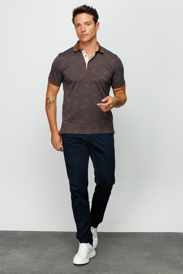 Мужская футболка поло с рисунком перья коричневая