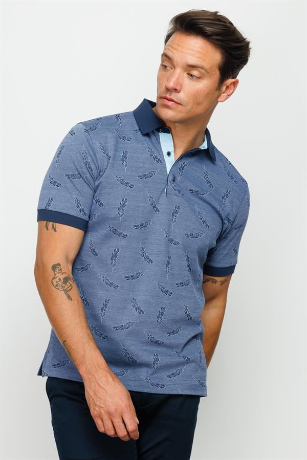 Мужская футболка поло с рисунком перья темно синяя