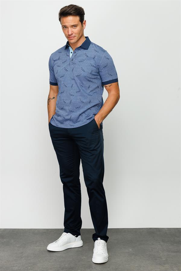 Мужская футболка поло с рисунком перья темно синяя