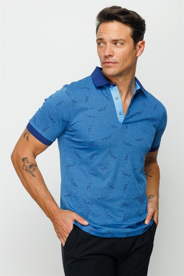 Мужская футболка поло с рисунком перья ярко синяя