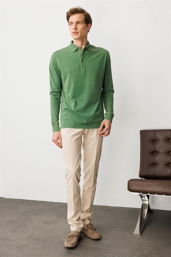 Erkek Polo Yaka Uzun Kollu Sweatshirt A.Yeşil