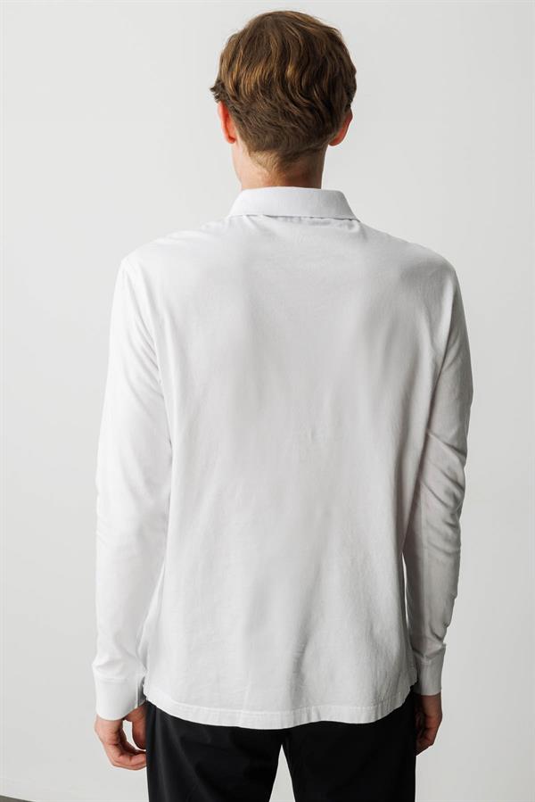 Erkek Polo Yaka Uzun Kollu Sweatshirt Beyaz