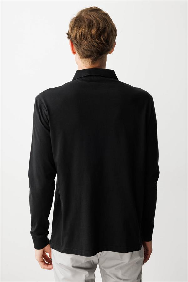 Erkek Polo Yaka Uzun Kollu Sweatshirt Siyah