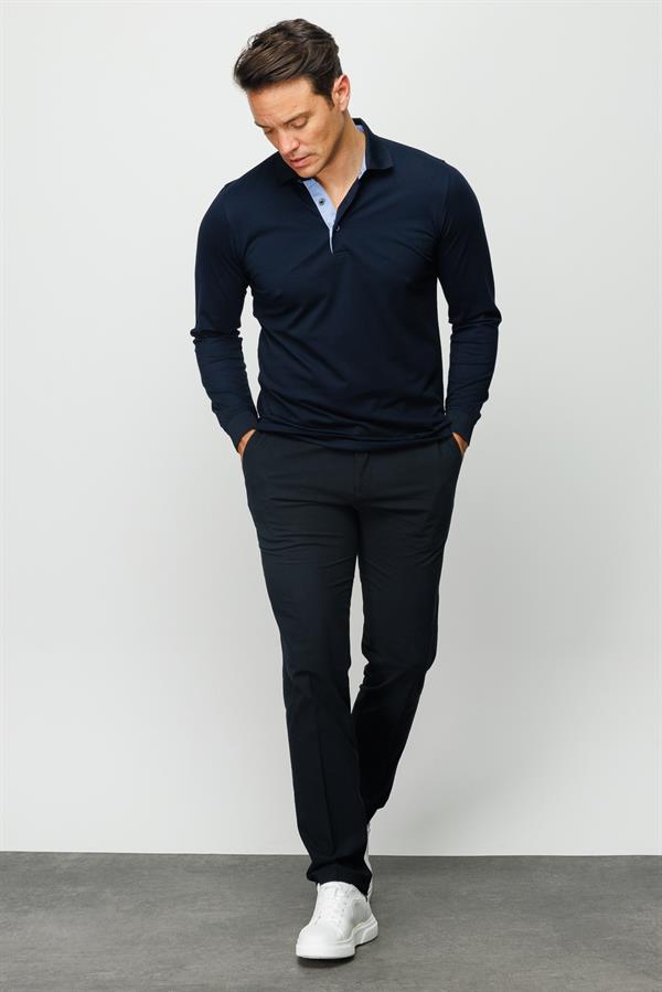 Erkek Polo Yaka Uzun Kollu Sweatshirt Lacivert
