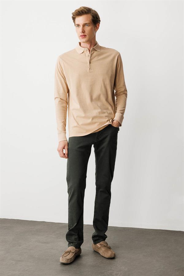 Erkek Polo Yaka Uzun Kollu Sweatshirt K.Bej