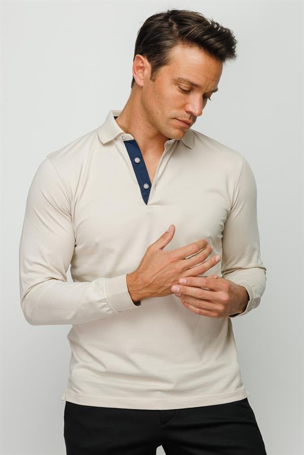 Мужской свитшот с воротником поло и длинными рукавами серый