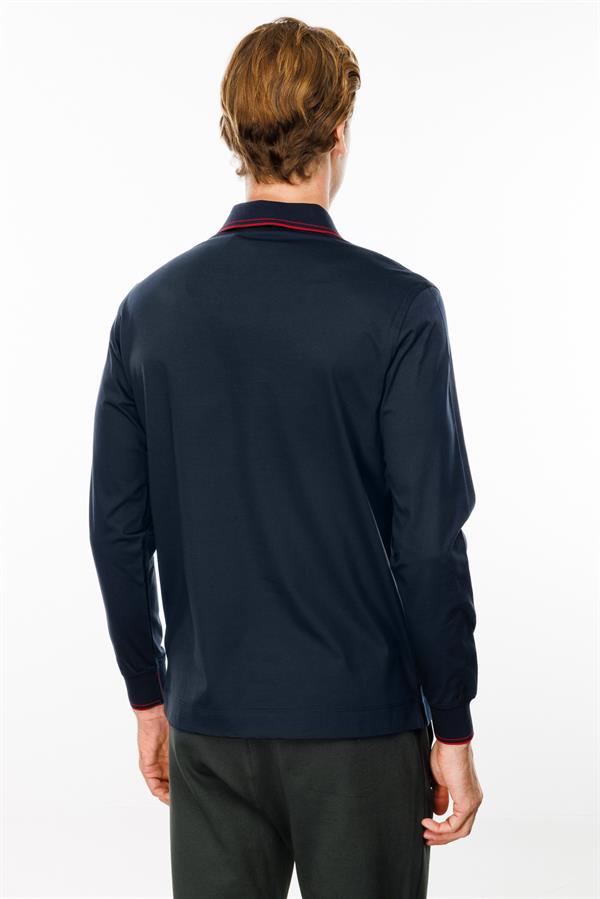 Erkek Polo Yaka Uzun Kollu Sweatshirt Lacivert
