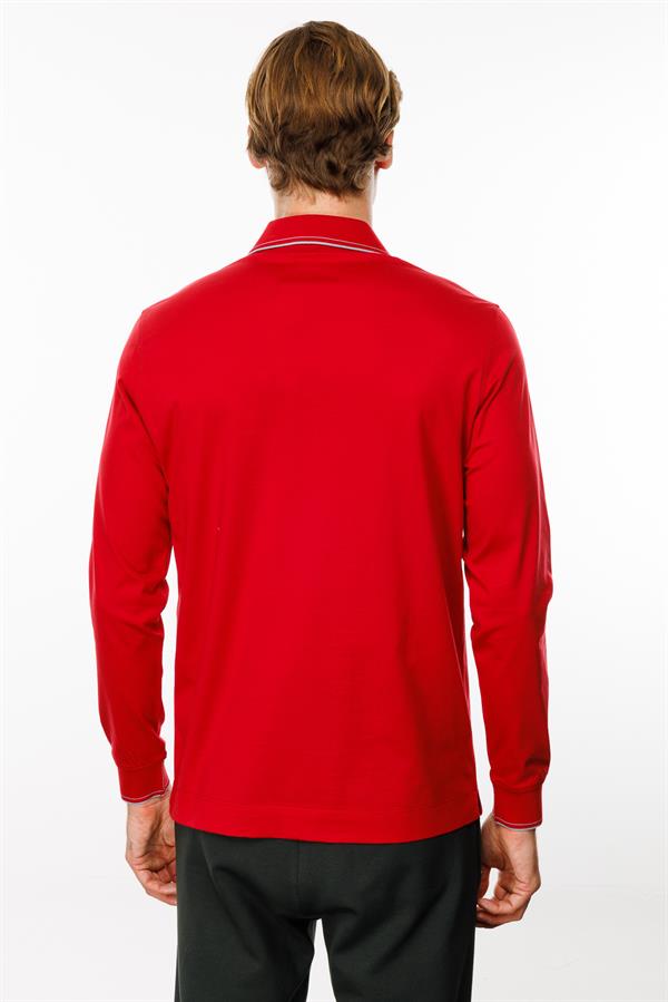 Erkek Polo Yaka Uzun Kollu Sweatshirt Kırmızı