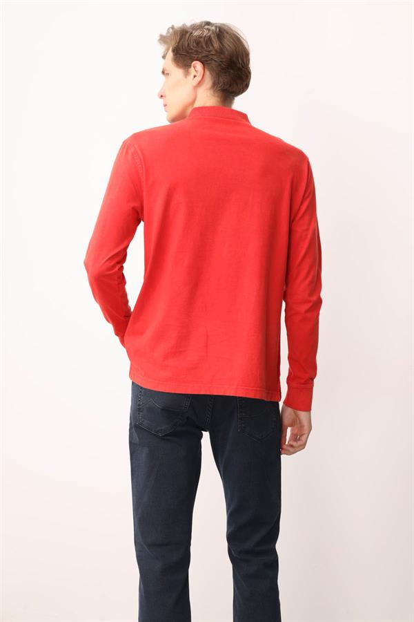 Erkek Polo Yaka Uzun Kollu Sweatshirt Kırmızı