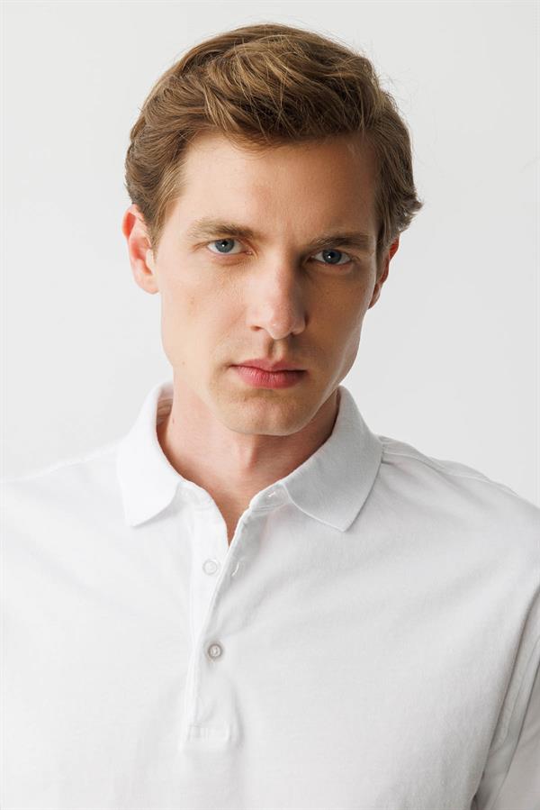 Erkek Polo Yaka Uzun Kollu Sweatshirt Beyaz