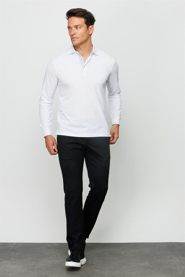 Мужской свитшот с воротником поло и длинными рукавами белый