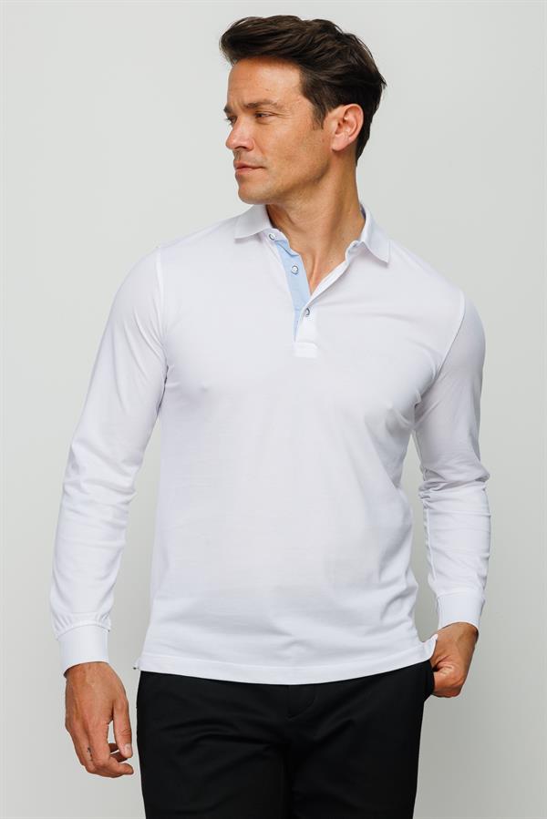 Мужской свитшот с воротником поло и длинными рукавами белый