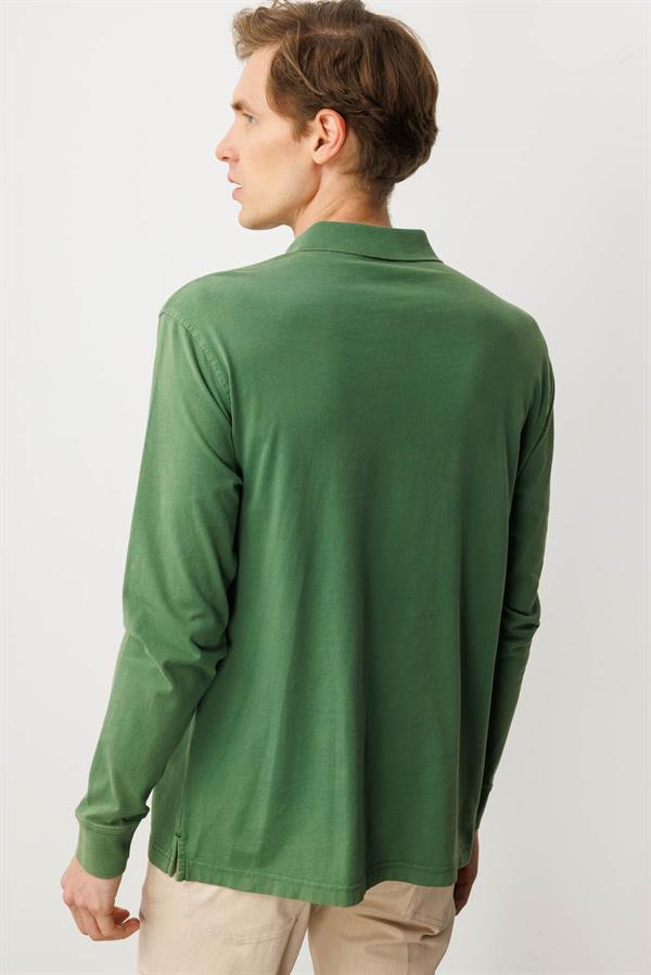 Erkek Polo Yaka Uzun Kollu Sweatshirt A.Yeşil