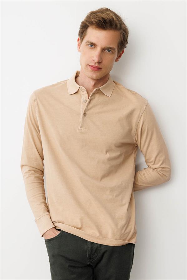 Erkek Polo Yaka Uzun Kollu Sweatshirt K.Bej