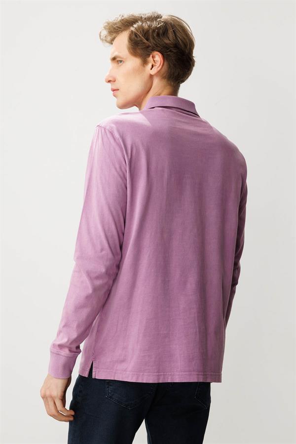 Erkek Polo Yaka Uzun Kollu Sweatshirt Lila