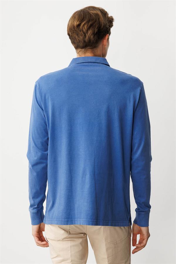 Erkek Polo Yaka Uzun Kollu Sweatshirt Saks