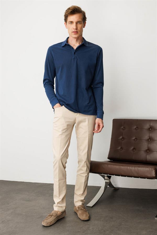 Erkek Polo Yaka Uzun Kollu Sweatshirt Lacivert