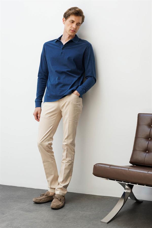 Erkek Polo Yaka Uzun Kollu Sweatshirt Lacivert