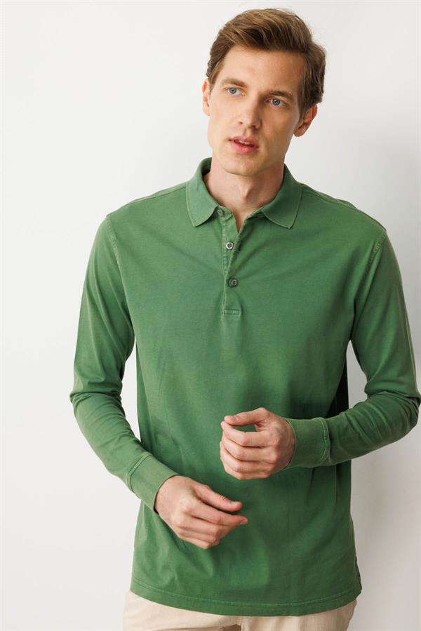 Erkek Polo Yaka Uzun Kollu Sweatshirt A.Yeşil
