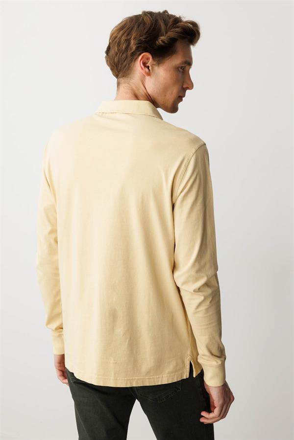 Erkek Polo Yaka Uzun Kollu Sweatshirt Sarı