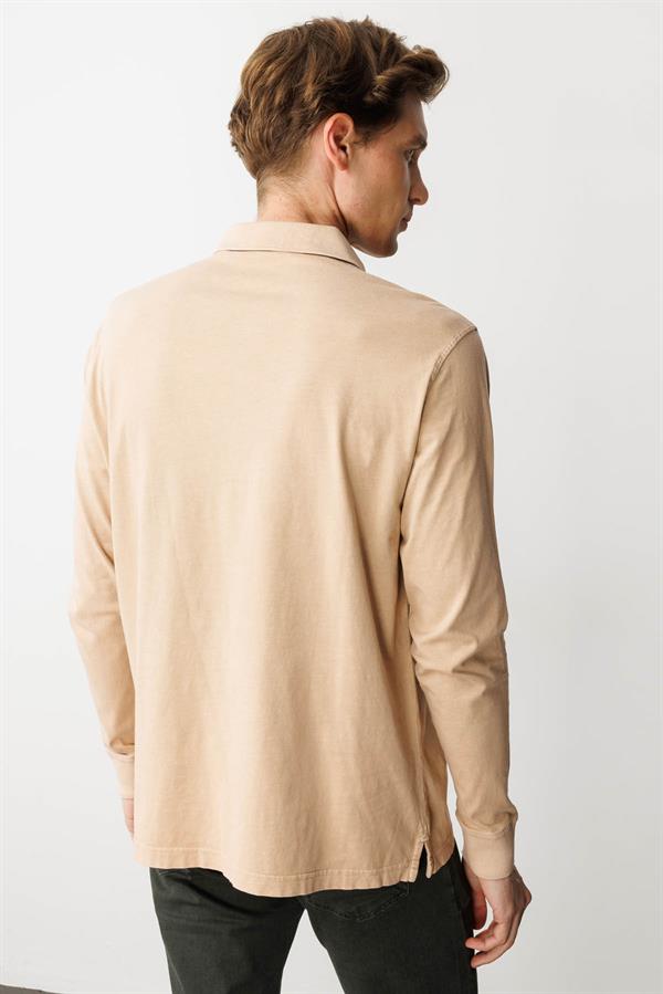 Erkek Polo Yaka Uzun Kollu Sweatshirt K.Bej