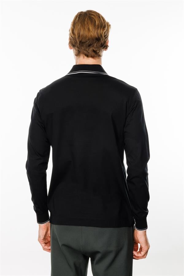 Erkek Polo Yaka Uzun Kollu Sweatshirt Siyah