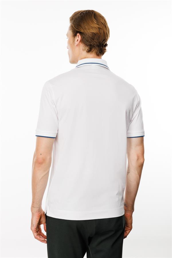 Erkek Polo Yaka Yakası Çizgili T-shirt Beyaz
