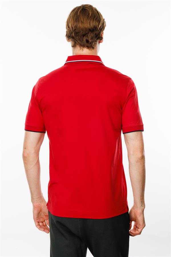 Erkek Polo Yaka Yakası Çizgili T-shirt Kırmızı