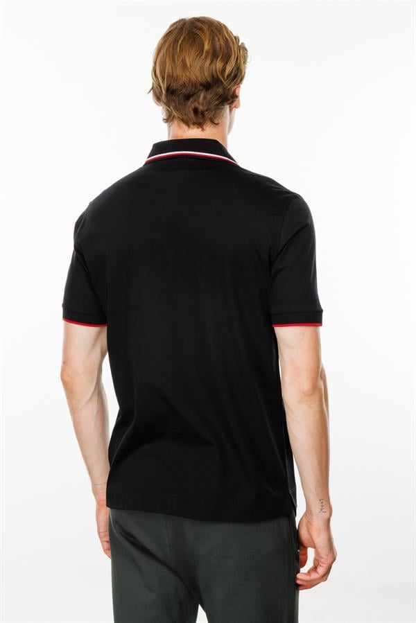 Erkek Polo Yaka Yakası Çizgili T-shirt Siyah