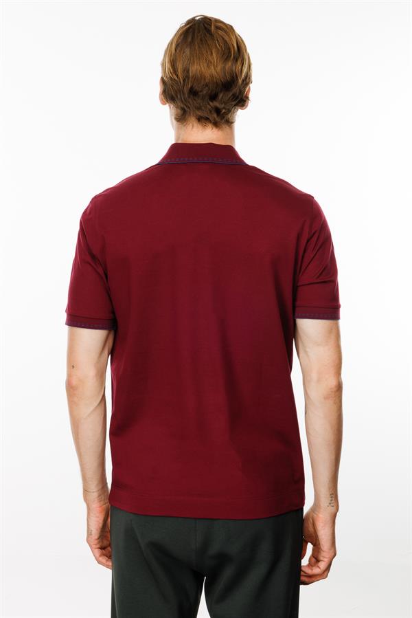 Erkek Polo Yaka Yakası Fermuarlı T-shirt Bordo