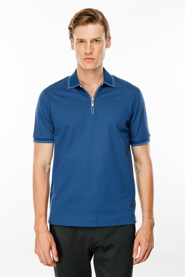 Erkek Polo Yaka Yakası Fermuarlı T-shirt Parlement