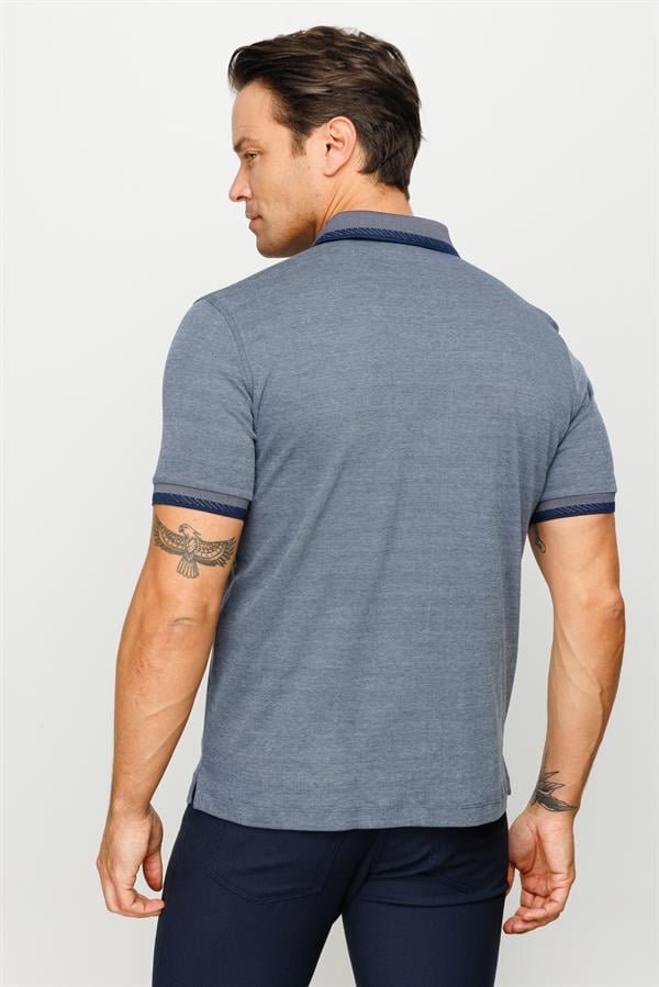 Erkek Polo Yaka Yakası ve Kolu Triko Cepli T-shirt Füme