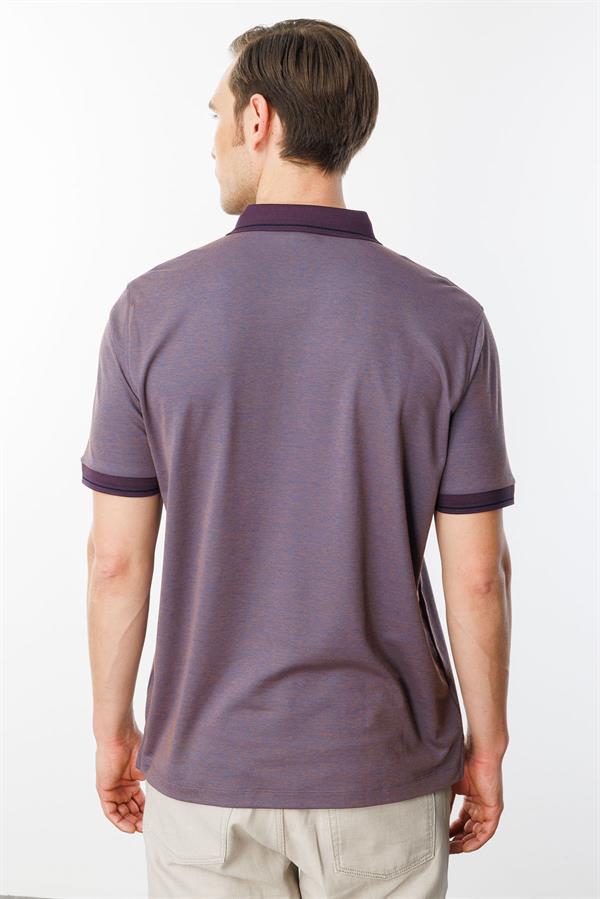 Erkek Polo Yaka Yakası ve Kolu Triko T-shirt Kahve Lila