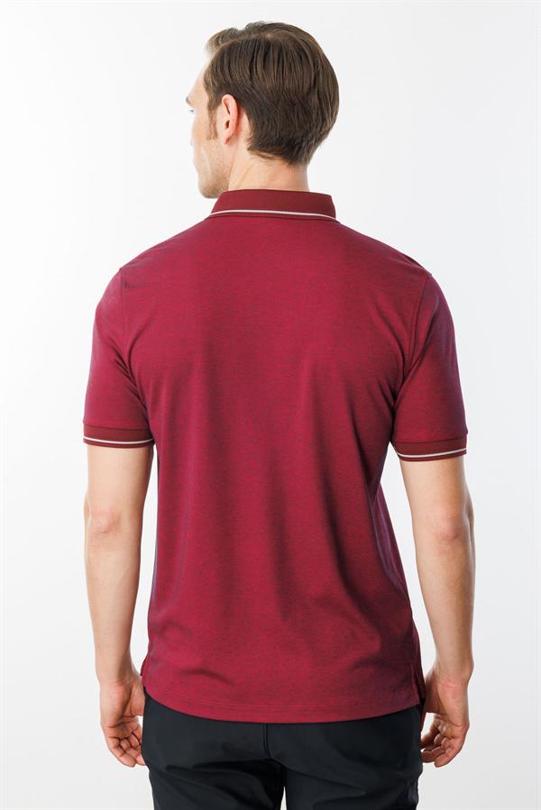 Erkek Polo Yaka Yakası ve Kolu Triko T-shirt Bordo