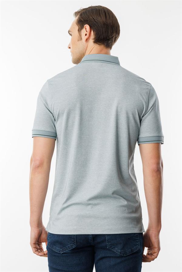 Erkek Polo Yaka Yakası ve Kolu Triko T-shirt Gri