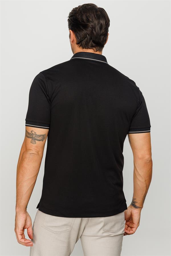 Мужская футболка с трикотажными рукавами и воротником поло темно черная
