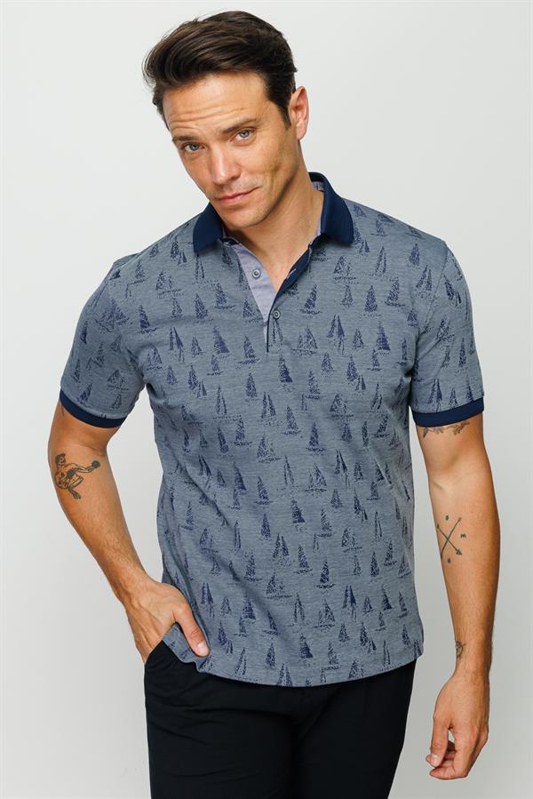 Мужская футболка поло с рисунком парусник темно серая