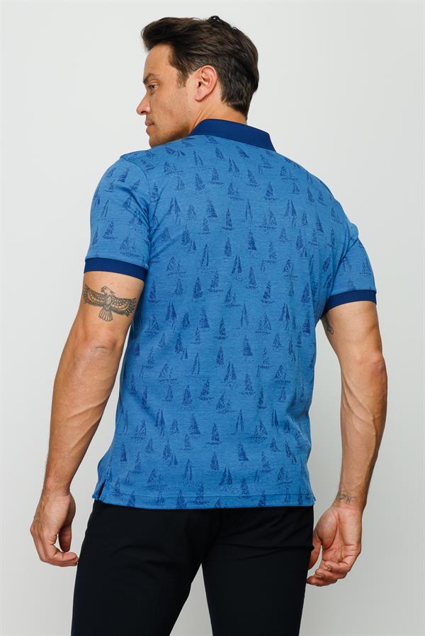 Мужская футболка поло с рисунком парусник ярко синяя